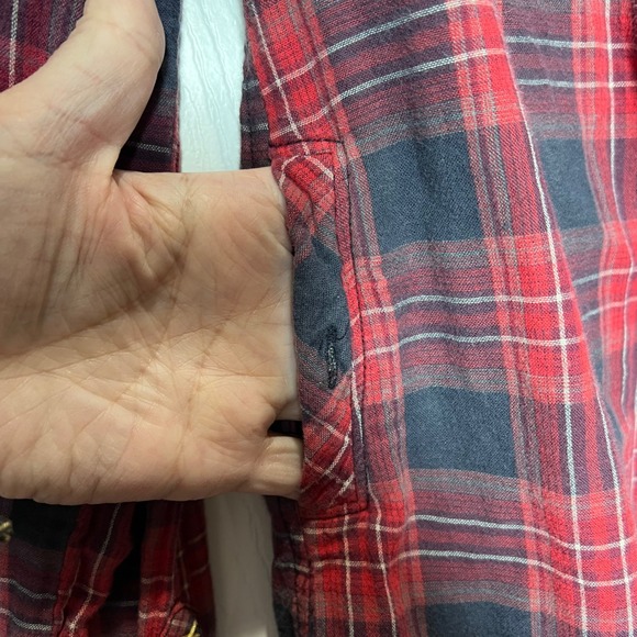 Miss Me Womens Plaid Flannel Shirt Red Navy Long Sleeve Button Up Size S - Picture 5 of 13